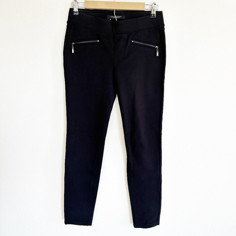 Liverpool Ponte Leggings 4/27 Black Moto Zip Skinny Pull On Mid Rise
